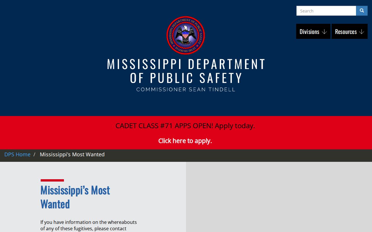 Mississippi Most Wanted official warrant resource for Smith County verification